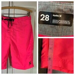 Hurley Board Shorts Swim Trunks Bright Pink Mens Sz 28 Lace Recycled Beachy Pool